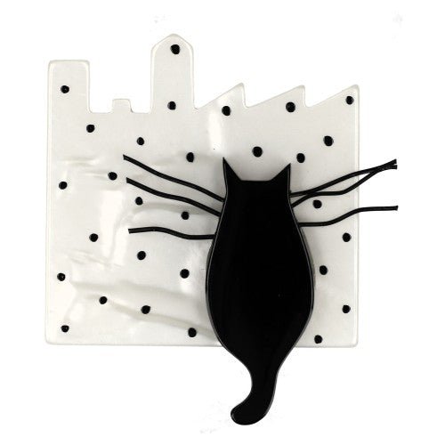 White and Black City Cat Brooch - Galalith – Vintage Jewelry - handcrafted by Pavone by Pavone