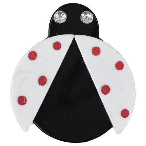 White and Black Ladybug in Flight Brooch with Red Dots - Galalith – Vintage Jewelry - handcrafted by Pavone by Pavone