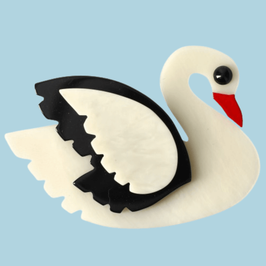 White and Black Swan Bird Brooch - Galalith – Vintage Jewelry - handcrafted by Pavone by Pavone