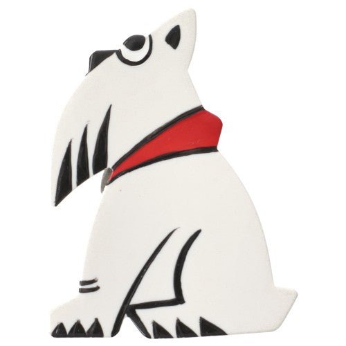 White and Red Scotti Dog Brooch - Galalith – Vintage Jewelry - handcrafted by Pavone by Pavone
