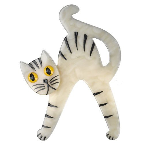 White Happy Cat Brooch (Large Size) - Galalith – Vintage Jewelry - handcrafted by Pavone by Pavone