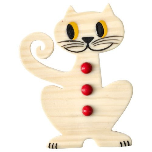 White Ivory and Red Aldo Cat Brooch (large One) - Galalith – Vintage Jewelry - handcrafted by Pavone by Pavone