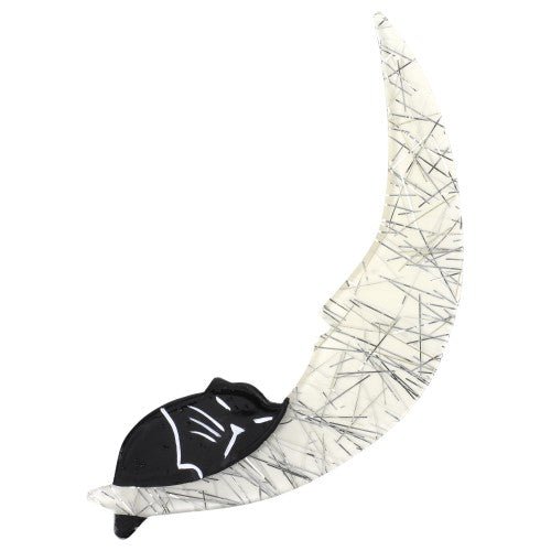 White Moonlight Cat Brooch with silver glitter - Galalith – Vintage Jewelry - handcrafted by Pavone by Pavone