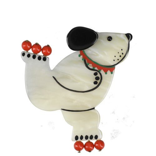 White Roller Bear Brooch - Galalith – Vintage Jewelry - handcrafted by Pavone by Pavone