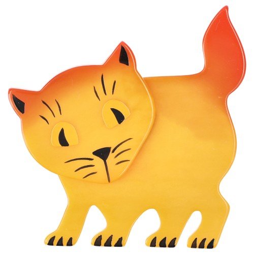 Yellow Amazed Cat Brooch - Galalith – Vintage Jewelry - handcrafted by Pavone by Pavone