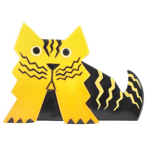 Yellow and Black Angora Cat Brooch - Galalith – Vintage Jewelry - handcrafted by Pavone by Pavone