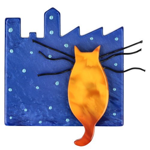Yellow and Blue City Cat Brooch - Galalith – Vintage Jewelry - handcrafted by Pavone by Pavone