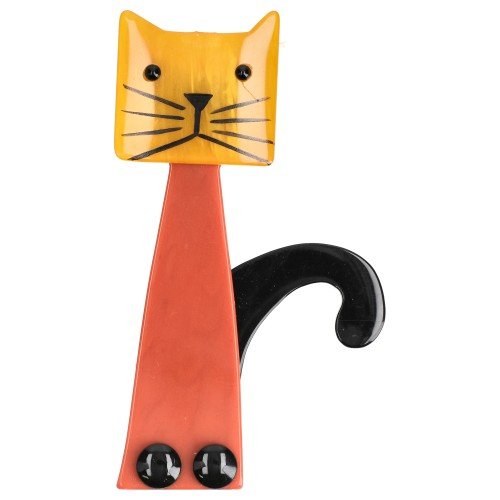 Yellow and Ginger Teapot Cat Brooch - Galalith – Vintage Jewelry - handcrafted by Pavone by Pavone