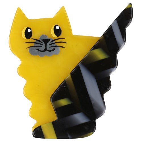 Yellow and Grey with patterns Wavoo Cat Brooch (left) - Galalith – Vintage Jewelry - handcrafted by Pavone by Pavone