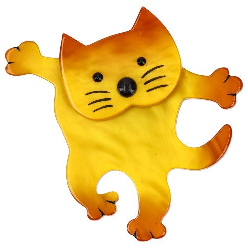 Yellow Dancing Cat Brooch - Galalith – Vintage Jewelry - handcrafted by Pavone by Pavone