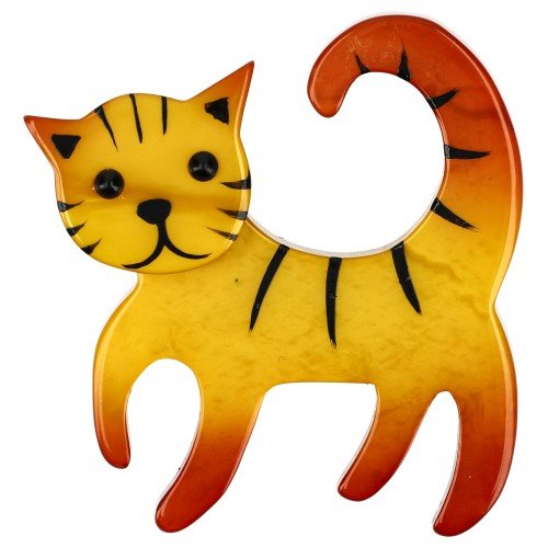 Yellow Tigron Cat Brooch - Galalith – Vintage Jewelry - handcrafted by Pavone by Pavone