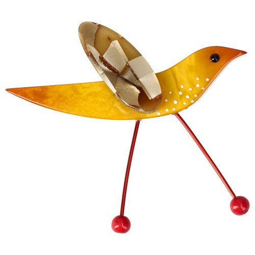Yellow Wader Bird Brooch with Ocher Mosaic Wing (red feet) - Galalith – Vintage Jewelry - handcrafted by Pavone by Pavone