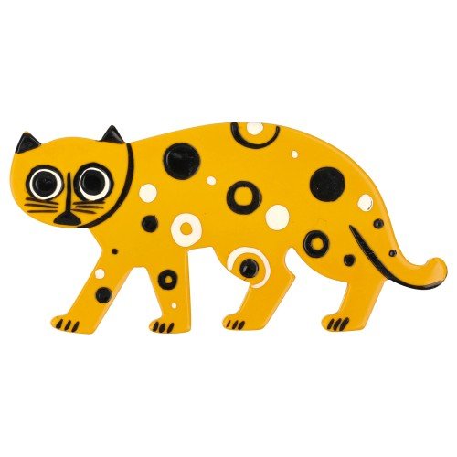 Yellow with Dots Raspoutine Cat Brooch (small size) - Galalith – Vintage Jewelry - handcrafted by Pavone by Pavone