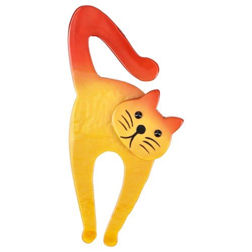 Yellowwish Salmon Violin Cat Brooch - Galalith – Vintage Jewelry - handcrafted by Pavone by Pavone