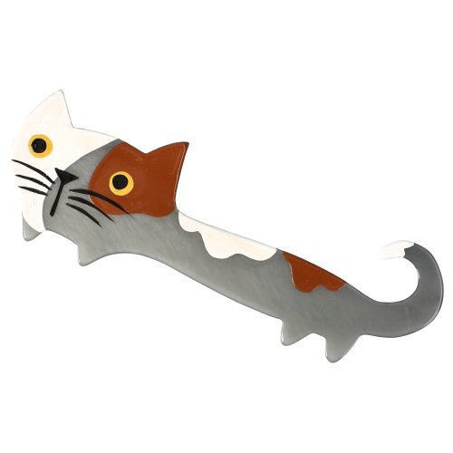Grey, White and Ginger Yukiko Cat Brooch - Galalith – Vintage Jewelry - handcrafted by Pavone by Pavone