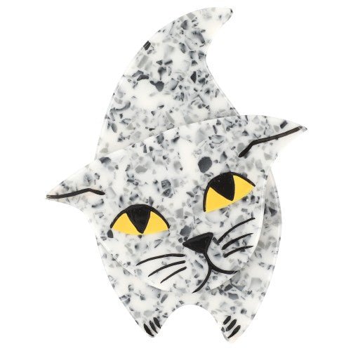 Granit Stone White Zorro Cat Brooch - Galalith – Vintage Jewelry - handcrafted by Pavone by Pavone