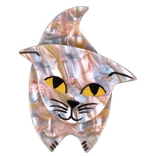 Yellow, Pink and Lilac Boreal Zorro Cat Brooch - Galalith – Vintage Jewelry - handcrafted by Pavone by Pavone
