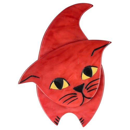 Red Zorro Cat Brooch - Galalith – Vintage Jewelry - handcrafted by Pavone by Pavone
