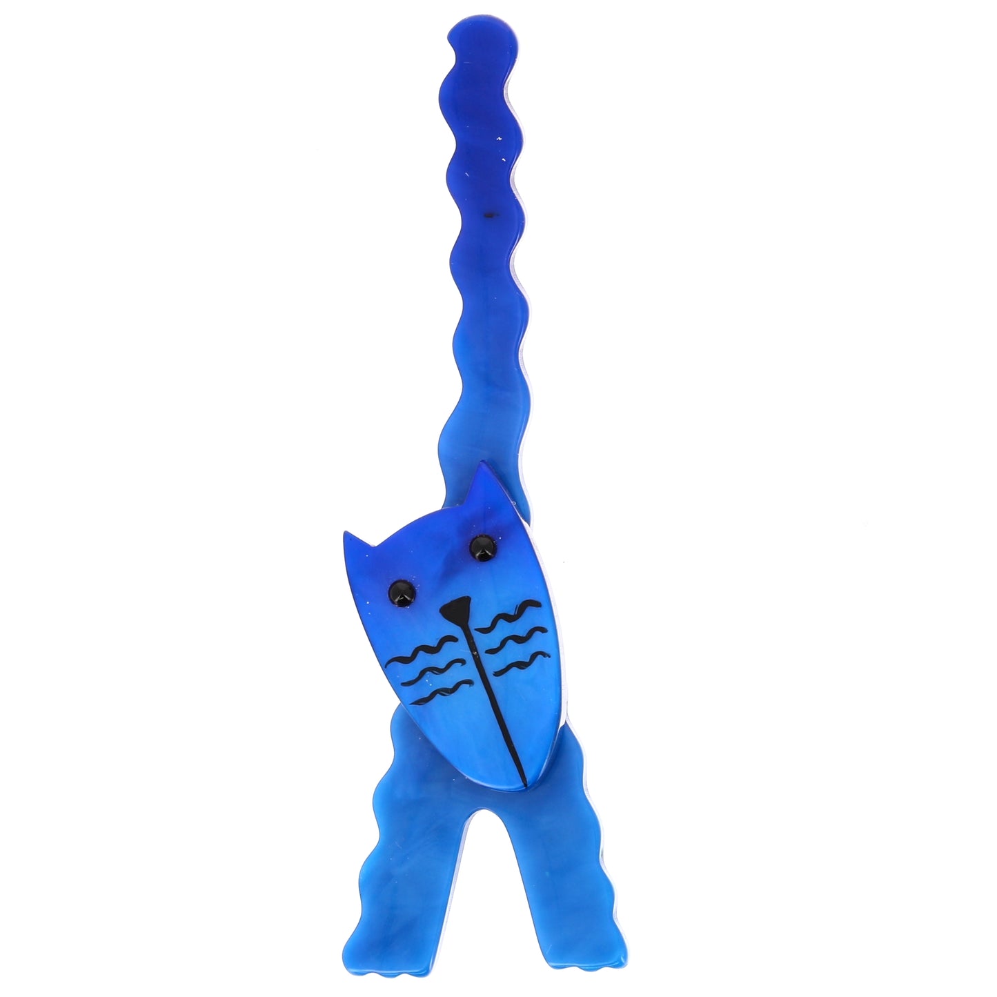 Blue Eiffel Cat Brooch in galalith