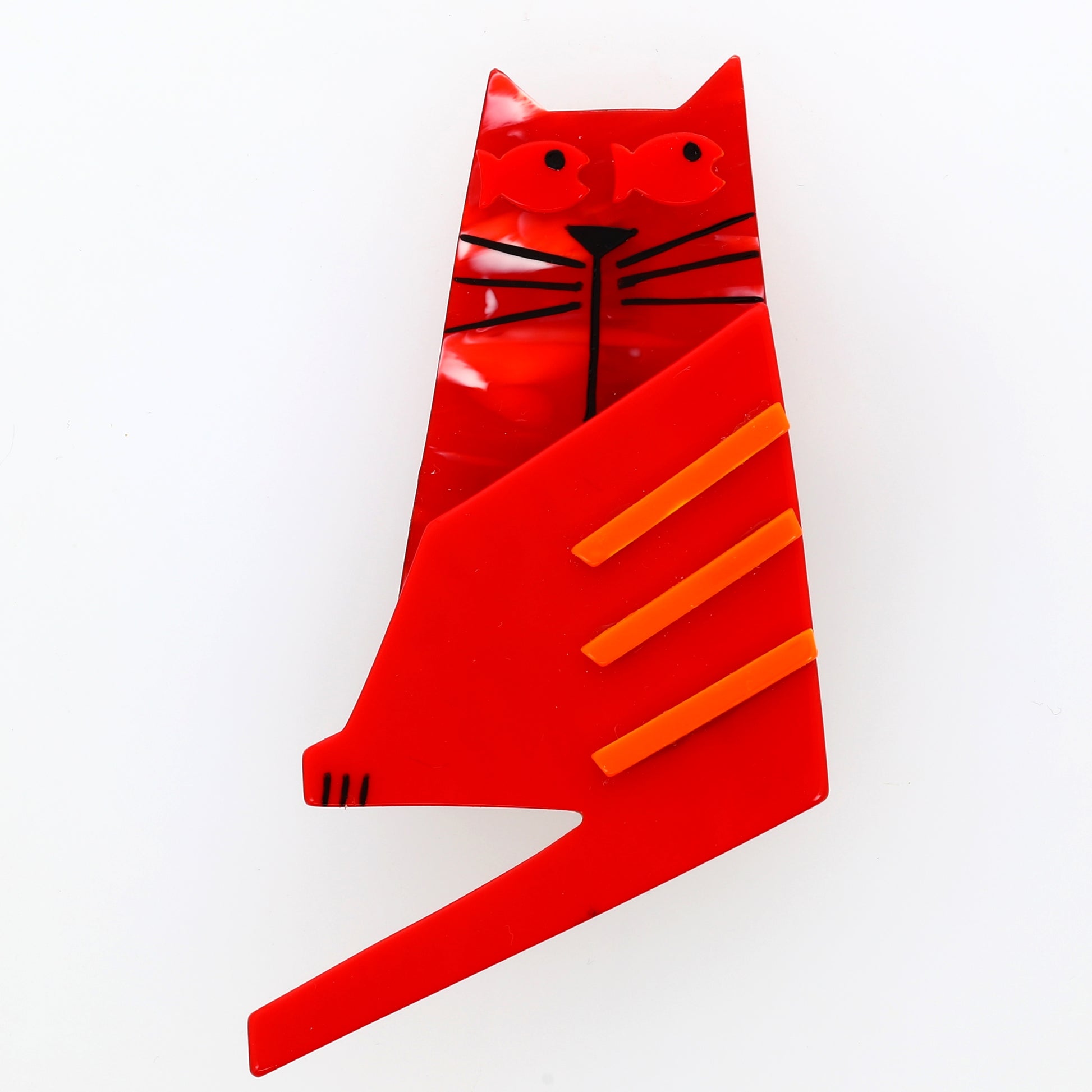 Flammed Red, Red and Orange Nono Cat Brooch