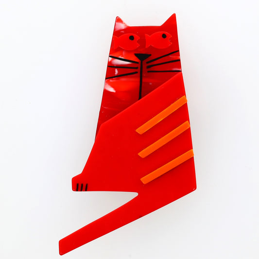 Flammed Red, Red and Orange Nono Cat Brooch
