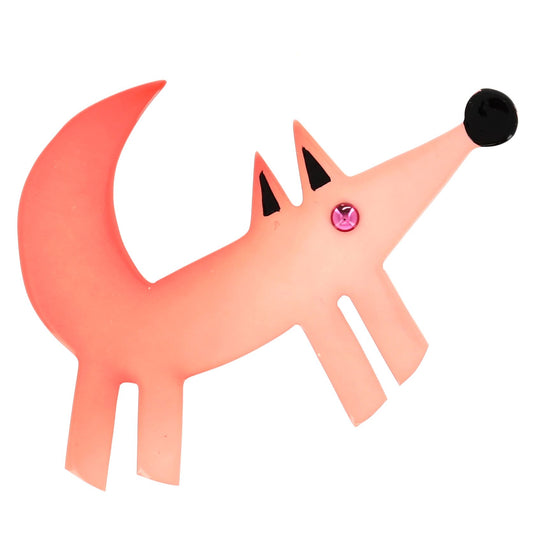 Light Pink Mini Isengrin Wolf Brooch in galalith