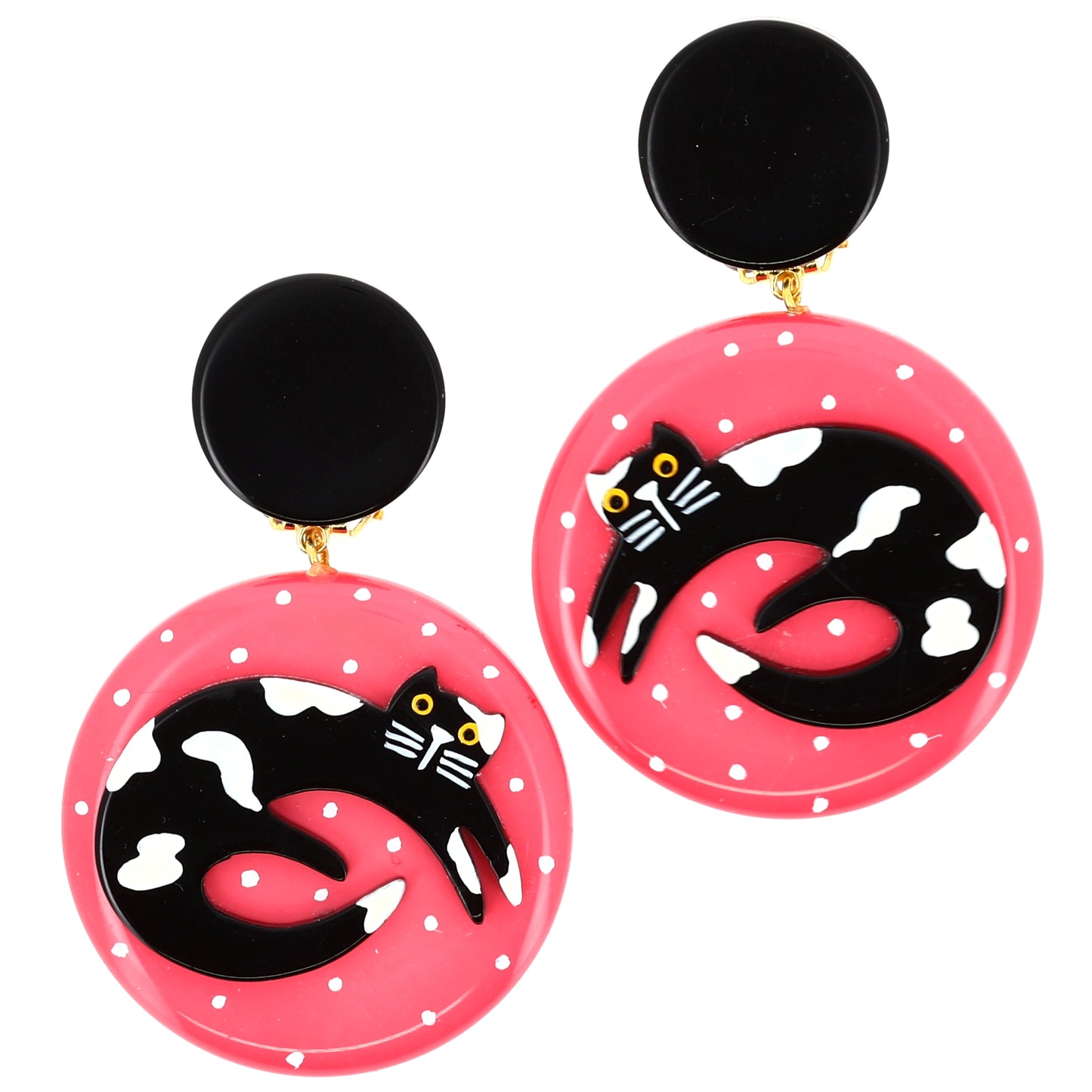 Candy Pink Sleeping Cat Earrings in galalith