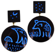 Bear Engraved Graffiti Earrings blue on black
