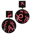 Pink on Black Engraved Graffiti Earrings in galalith