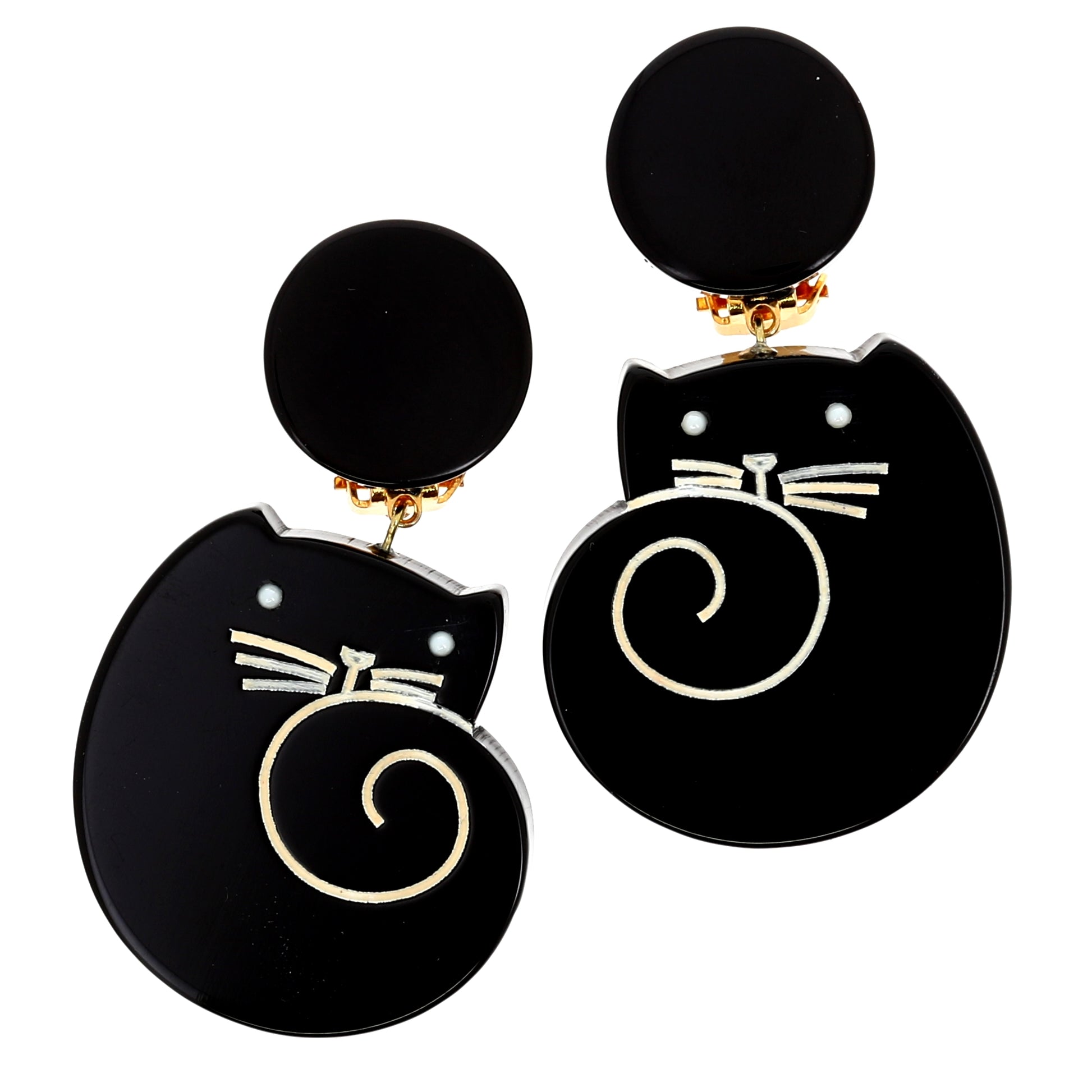 Black Snail Cat Earrings in galalith