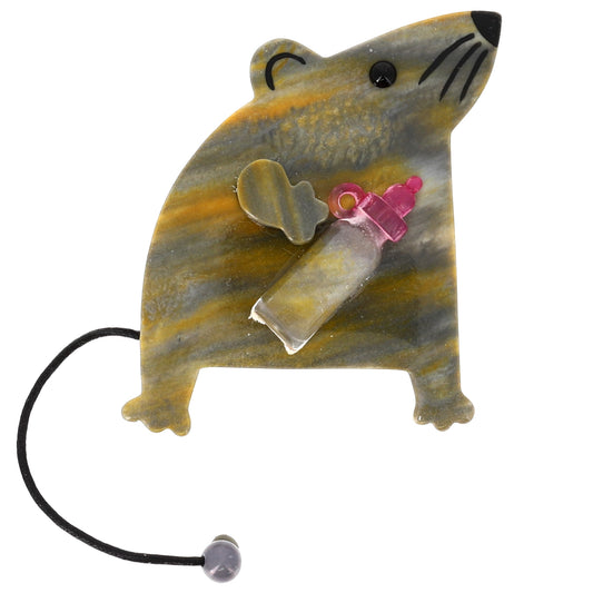 Yellow and Grey Heather Bibberbabymouse Mouse Brooch