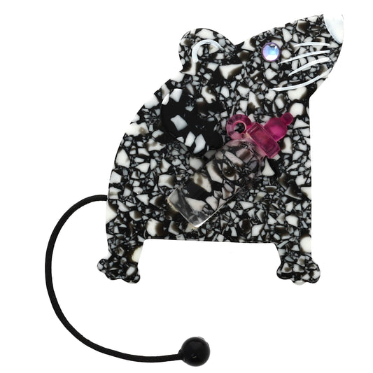 White and Black Mosaic Bibberbabymouse Mouse Brooch