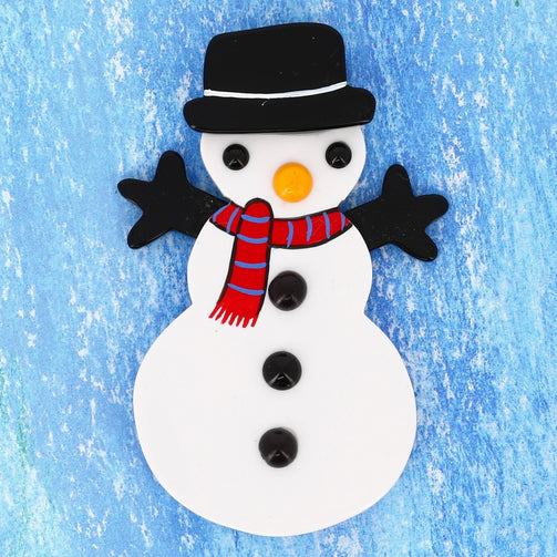 White Snowman Brooch with a red scarf