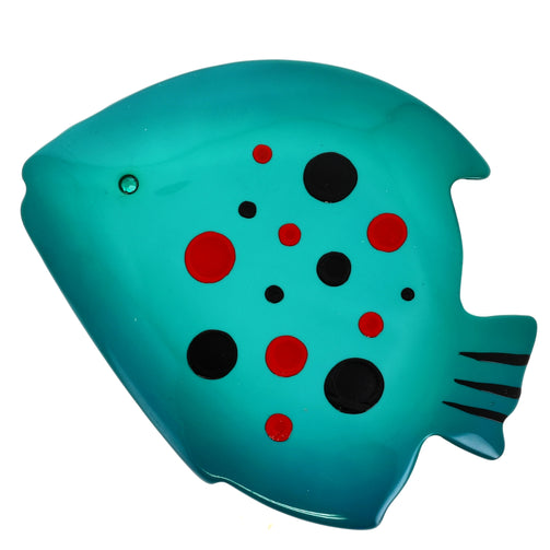 Lagoon Green Loulou Fish Brooch with red and black polka dots
