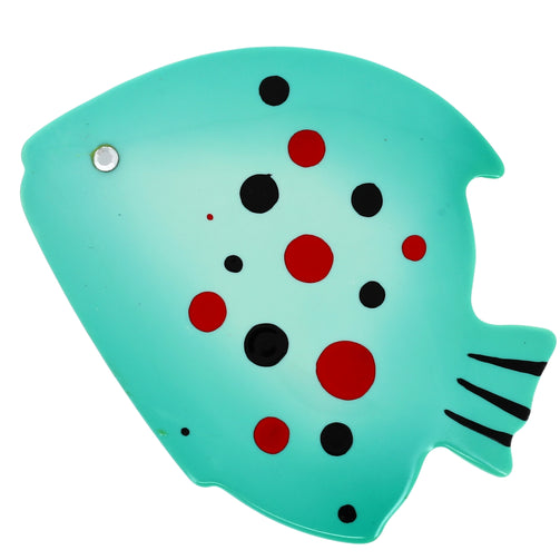Opal Geen Green Loulou Fish Brooch with red and black polka dots