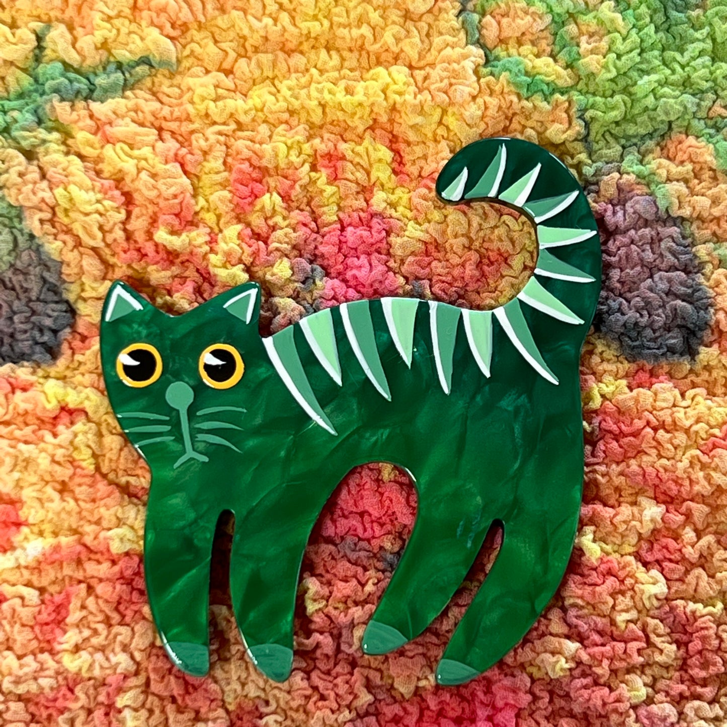 The Wilson Cat Brooch in its Venice Green Version in galalith