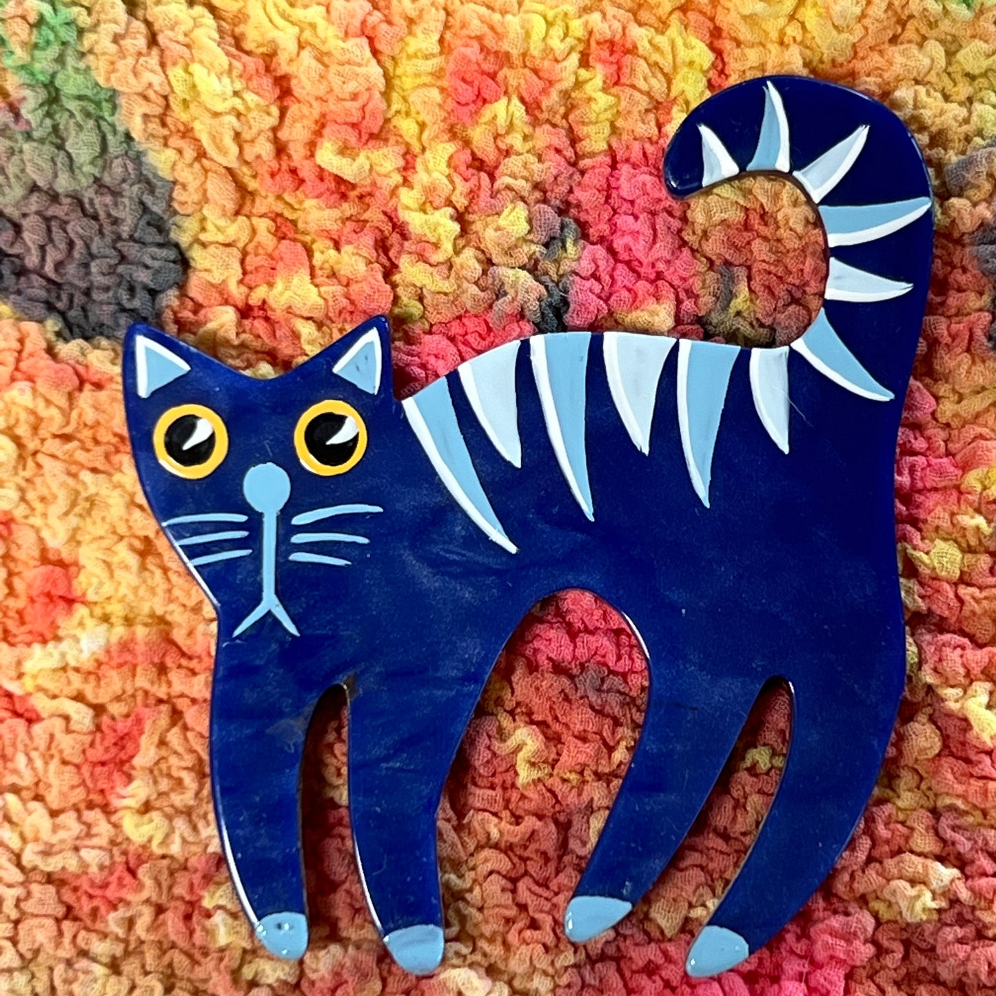 The Wilson Cat Brooch in its Blue Version in galalith