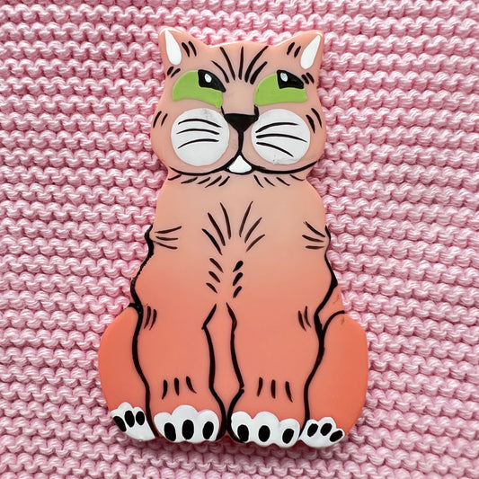 Pink Zouzounet Cat Brooch in galalith