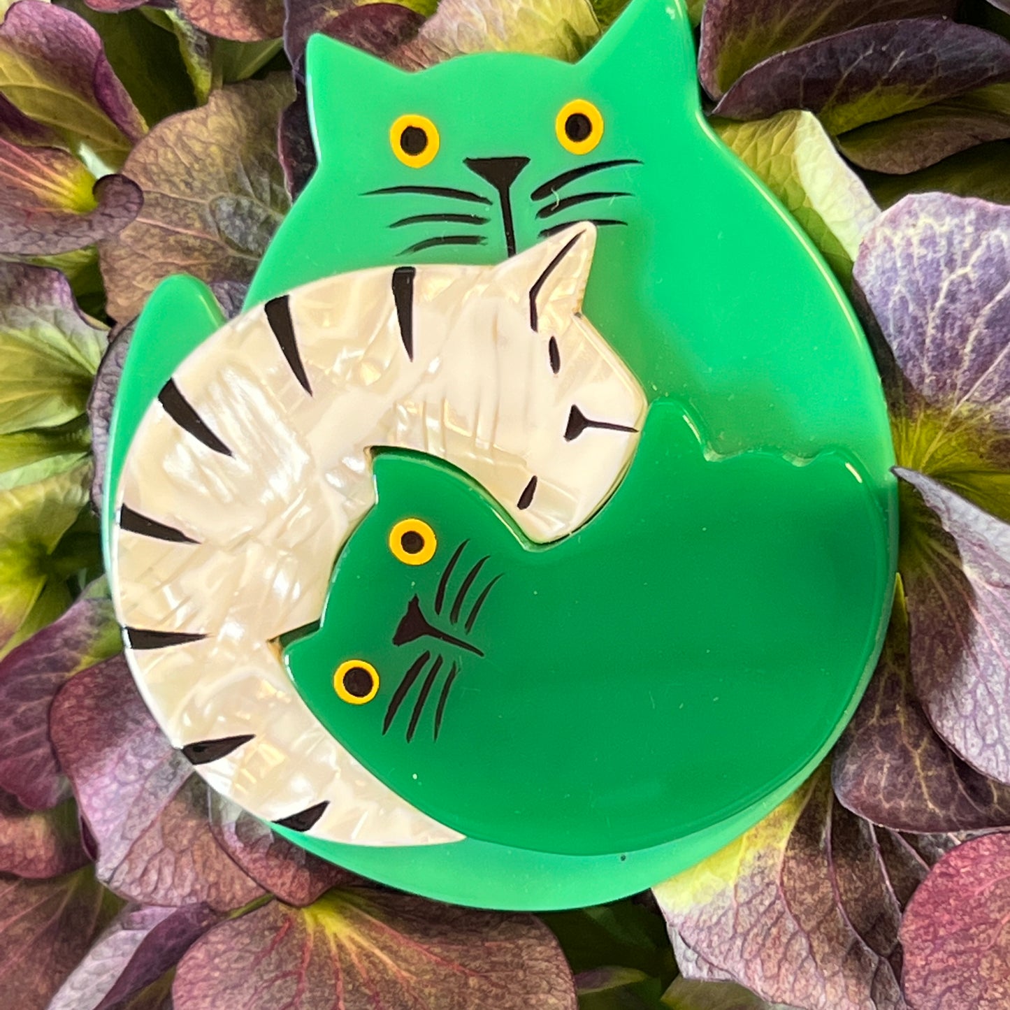 Green and White Puzzle Cat Brooch