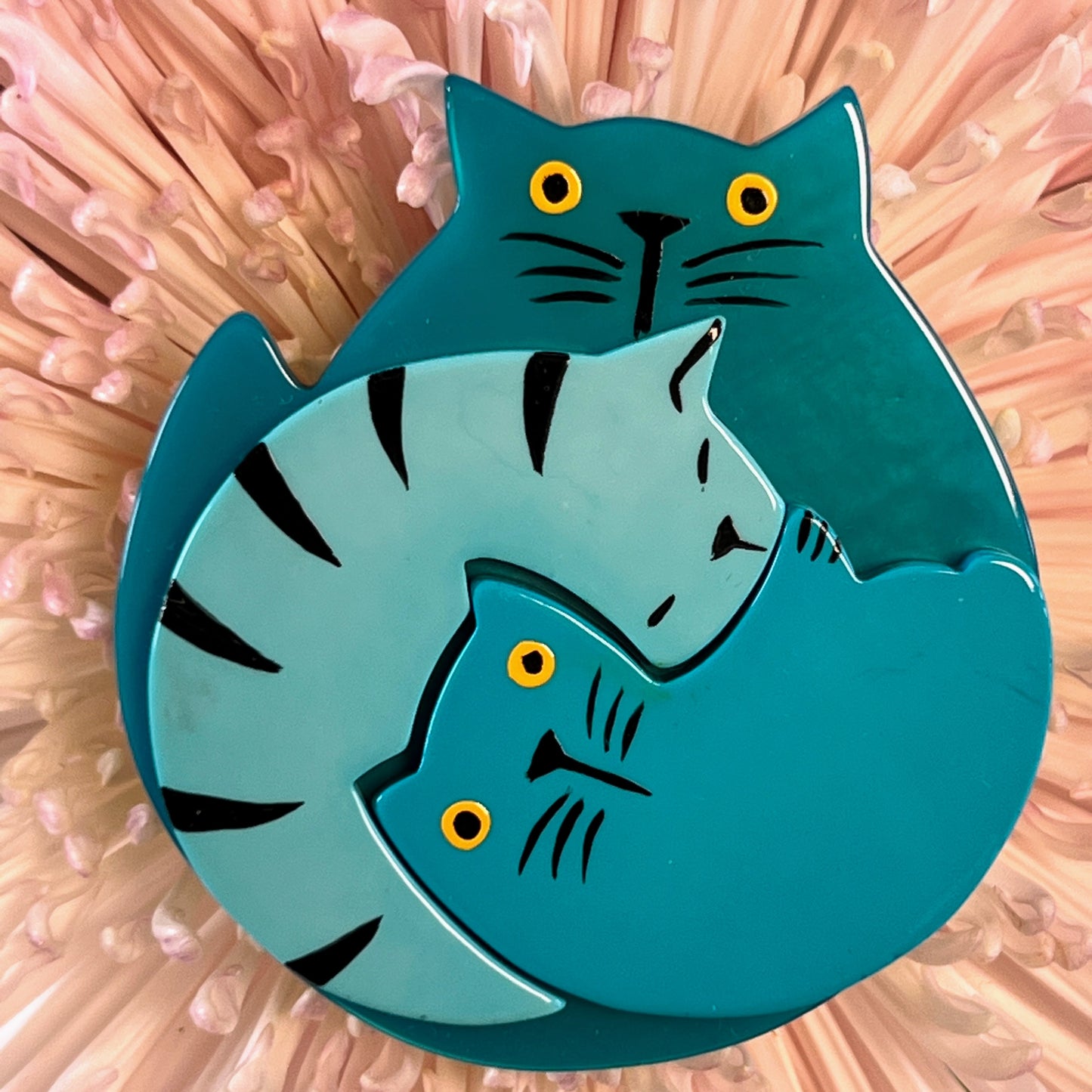 Turquoise and Aquamarine Puzzle Cat Brooch