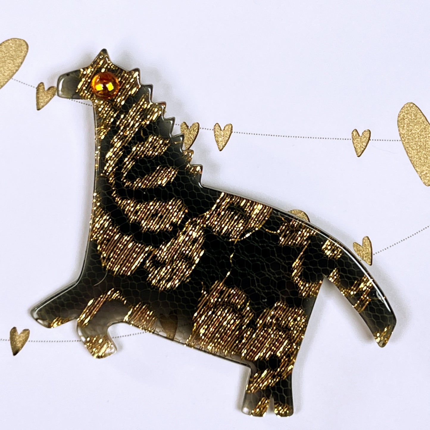 Gold and Black Horse Brooch