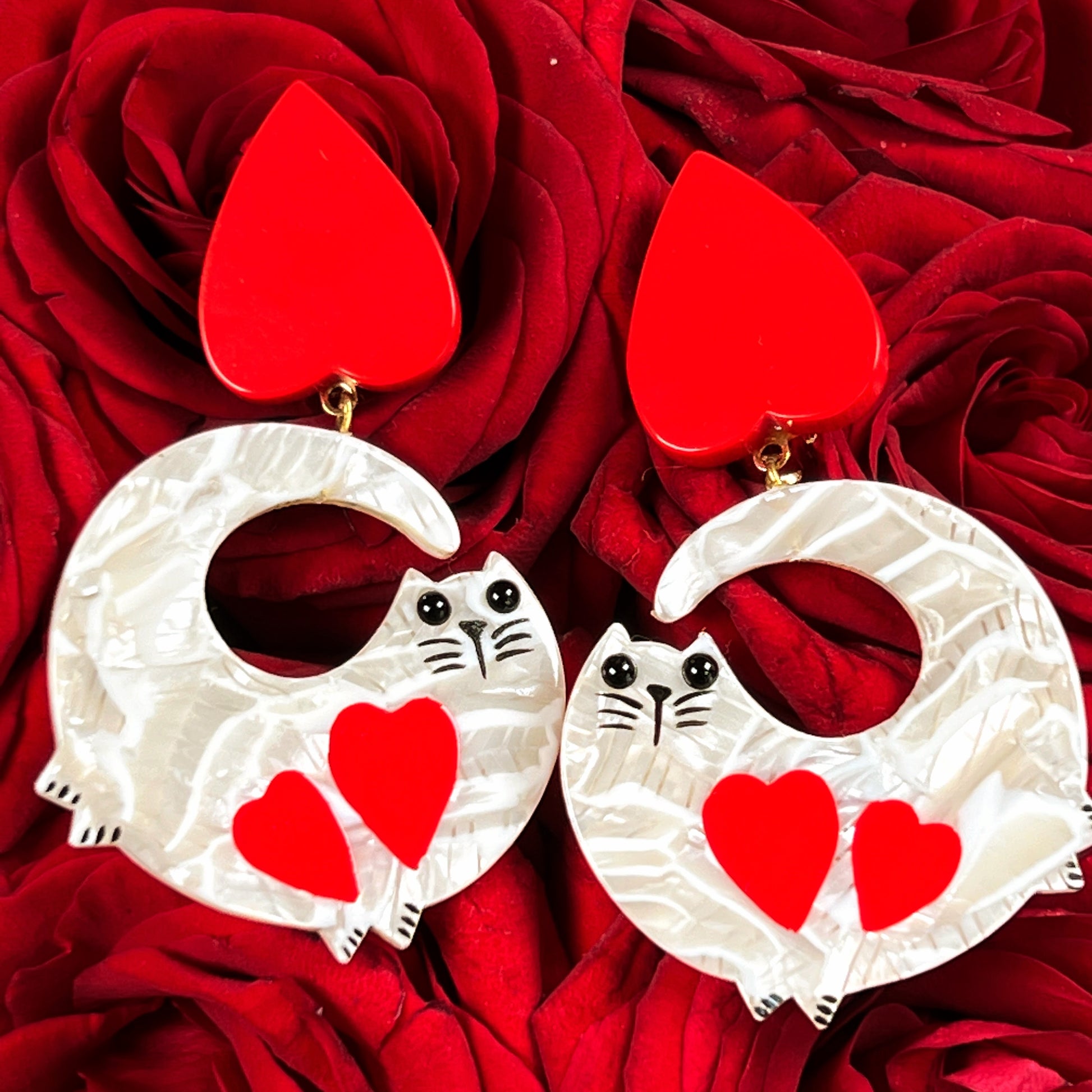   Swinging White Cat Earrings (special valentines day)