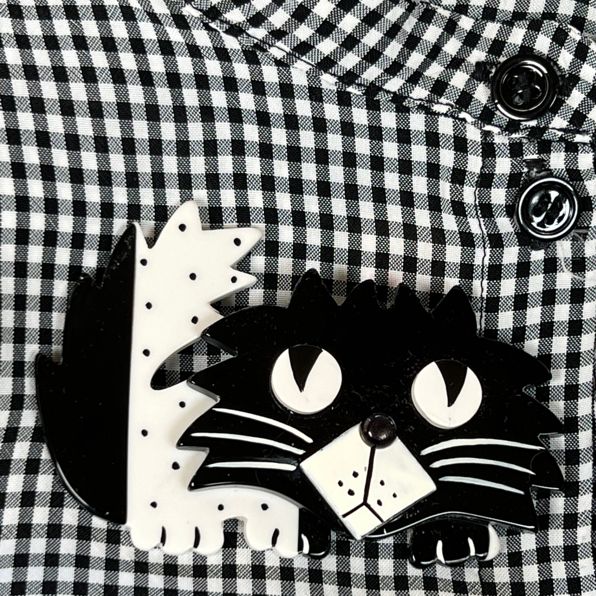 Black and White Rocky Cat Brooch