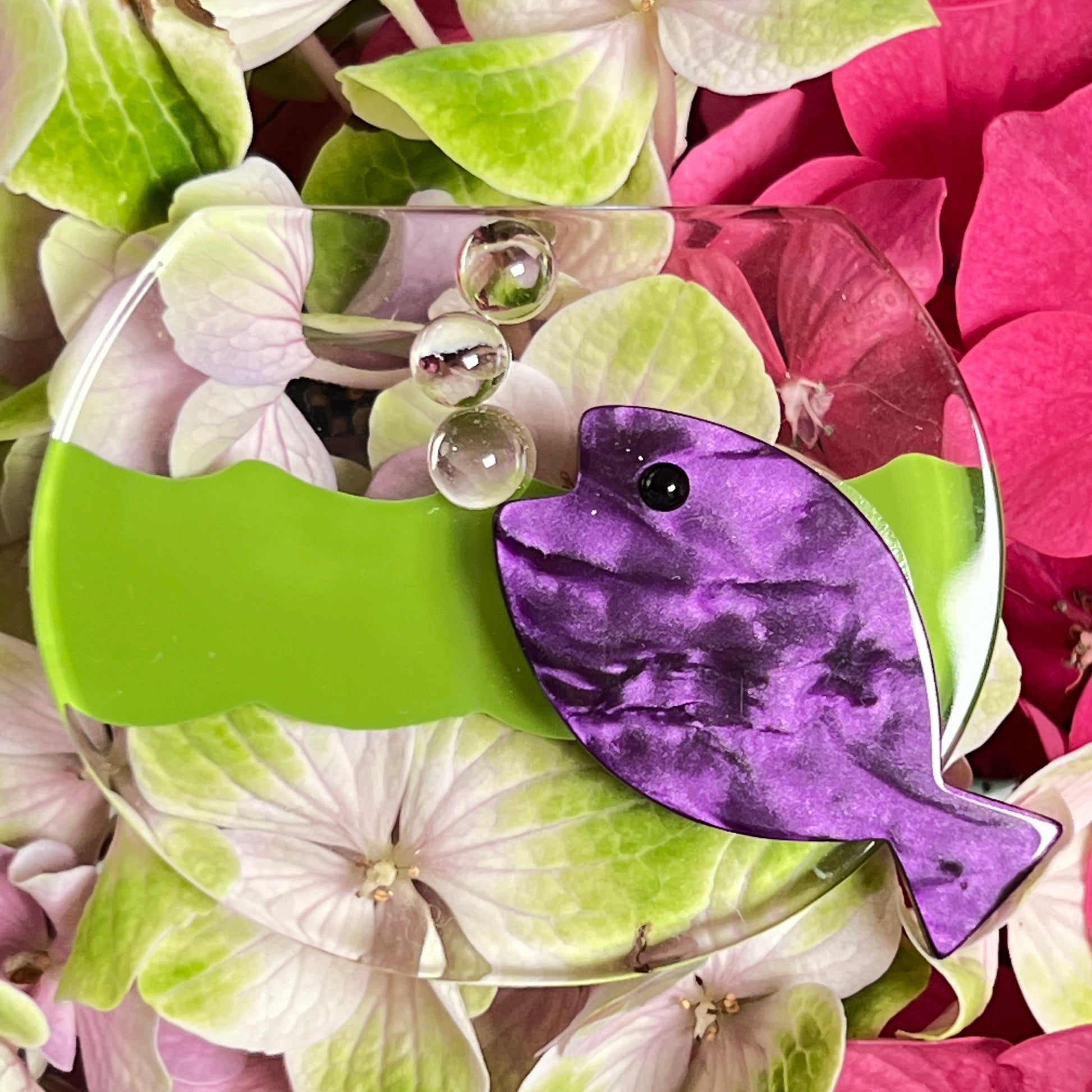Green and Purple Aquarium Brooch in altuglass