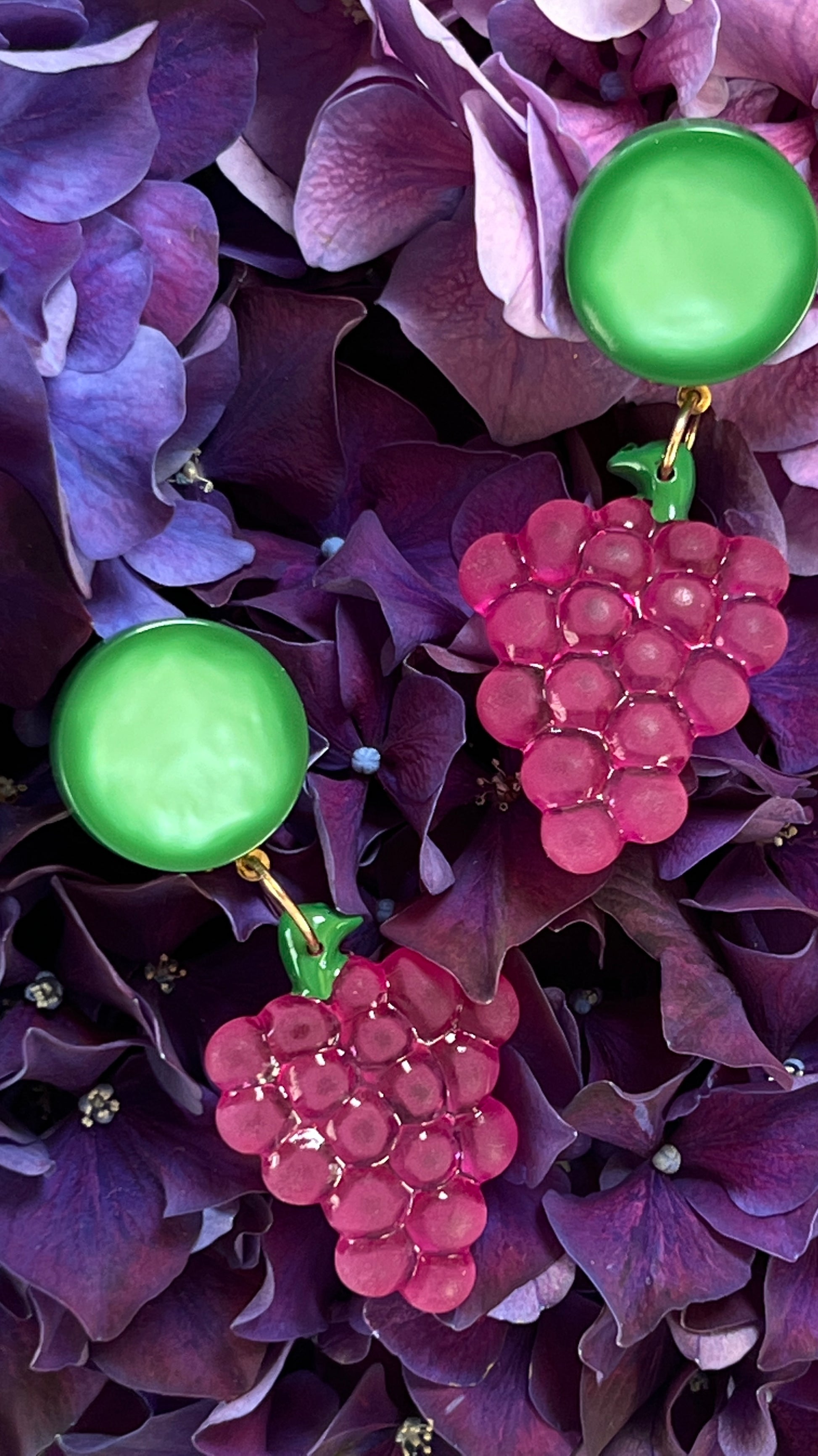 Fuchsia Grape Earrings in lucite
