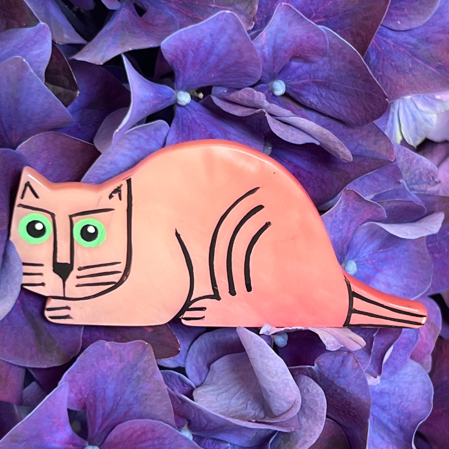 Pink Max the Cat Brooch in galalith