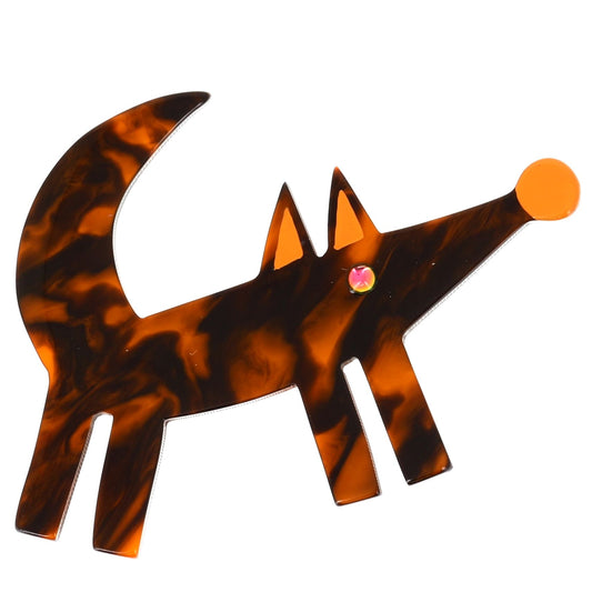 Speckled Orange Isengrin Wolf Brooch in galalith