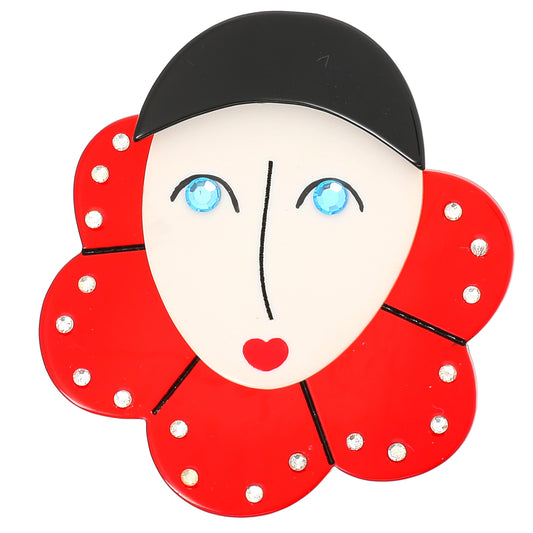 Pierrot with Red Collar Brooch in galalith
