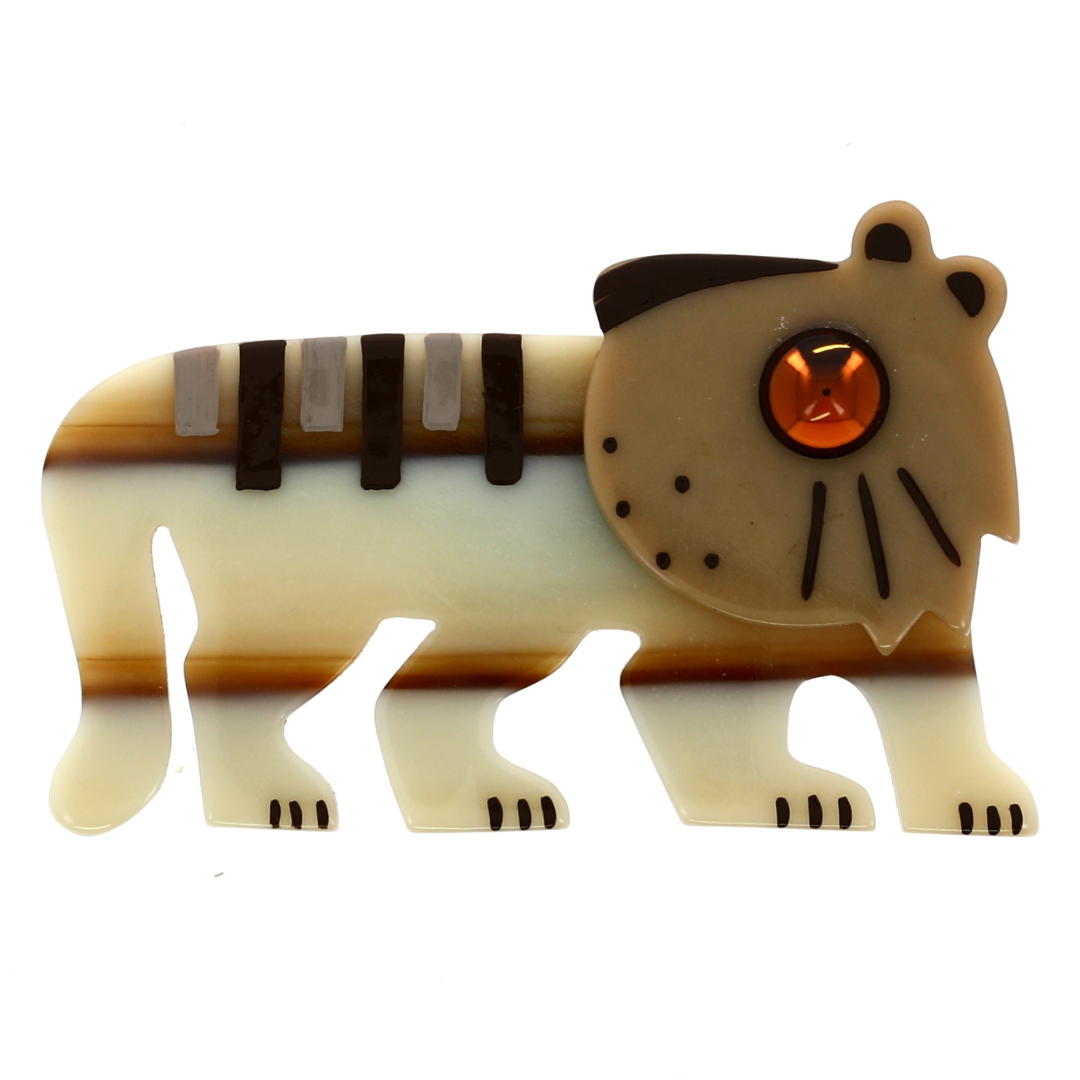 Ivory and  Beige Tiger Tigredou Brooch
