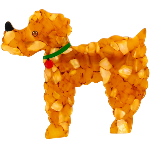 Yellow Kaoba Poodle Dog Brooch in acetate